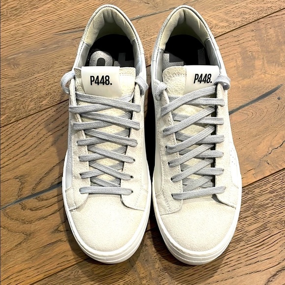 P448 Shoes - P448 Thea Platform Sneakers White Suede Silver Size 39